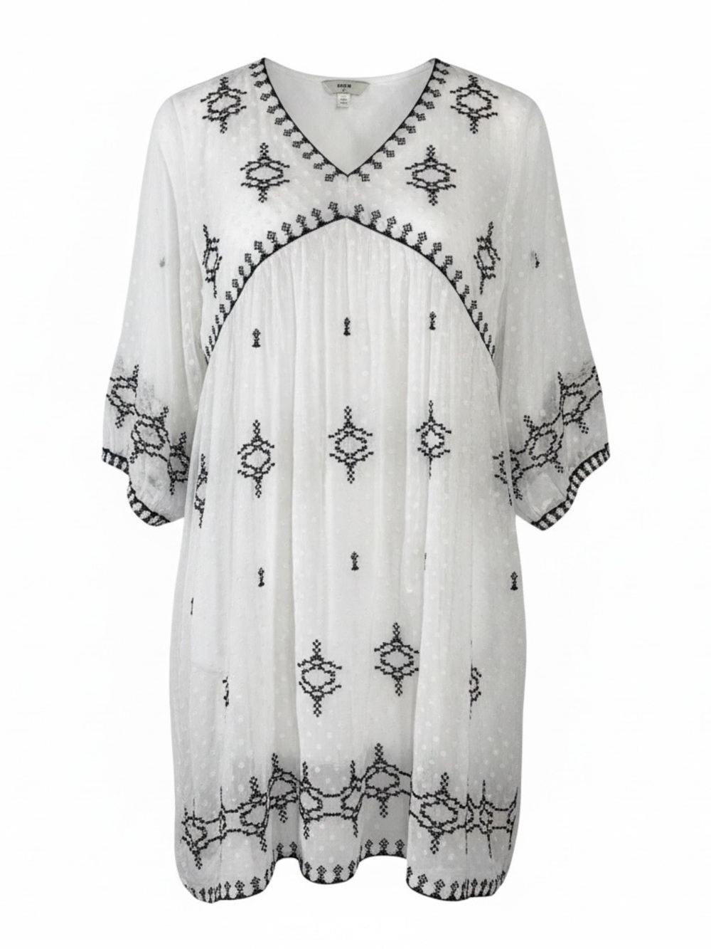 MAX White Embroidered V-Neck Boho Tunic Dress Size Large